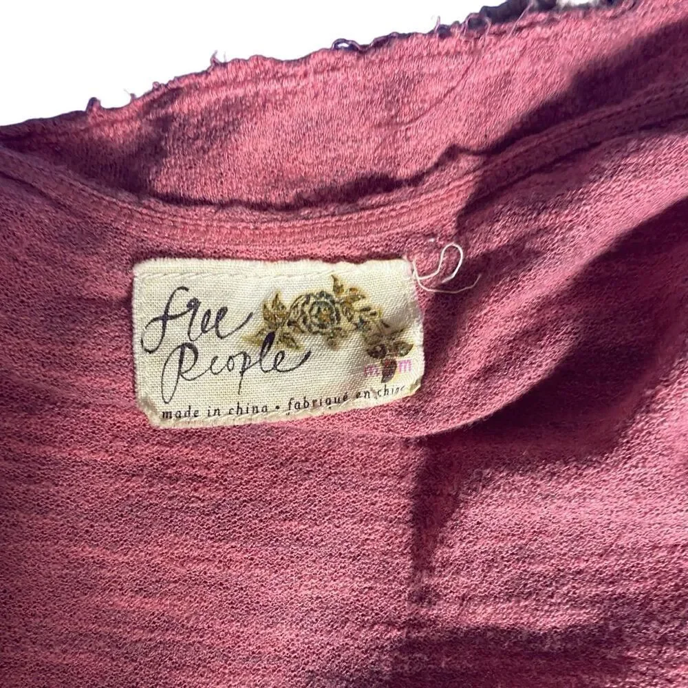 Free People Crochet Lace Front Long Sleeve Top Size M